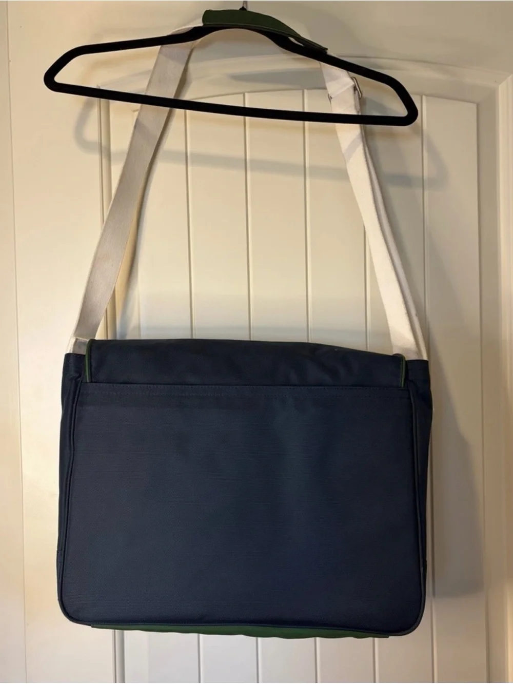 Lacoste Navy Messenger Bag with White Strap and Green Trim